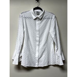 FINLEY 100% Cotton Carmella Eyelet Bell Sleeve Long Sleeve Blouse, Sz L